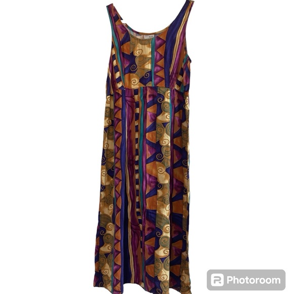 Debra Martin Vintage Geometric Print Sleeveless Maxi Dress Size 14 - Picture 1 of 4